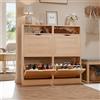 ELUCHANG Scarpiera Salvaspazio Slim in Legno, 4 Porte / 8 Ripiani con Divisore Regolabile, Scarpiera Armadio per Scarpe Industriale, per Ingresso, Salotto e Corridoio, Naturale, 100x24x100cm