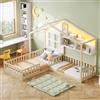 TOBIDOEN Letto da pavimento per bambini, 90 x 200 cm e 140 x 70 cm, funzione atmosfera, ringhiera di sicurezza e ripiani in legno + MDF, completo di rete a doghe per la cameretta dei bambini, colore