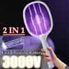 NONE Scacciamosche elettrico portatile 3000V Bug Zapper Racchetta 2 in 1 Scacciamosche con USB ricaricabile Lampada antizanzare Controllo dei parassiti