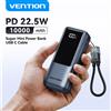 Vention Power Bank Mini da 10000mAh, Caricabatterie Portatile da 22.5W con Cavo USB-C Integrato, Ricarica Rapida PD 3.0 per iPhone 17 Samsung S25 S24