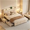Letto matrimoniale 180x200 con base materasso, letto matrimoniale imbottito con 4 cassetti, letto per due persone con testiera per riporre oggetti, luci LED e USB, biancheria da letto