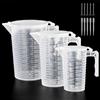 DAVIDJAMESCLARKE 3 Pezzi Set di Misurino in Plastica 100/250/500 ML,Misurino Graduato con Manico Piccolo,con coperchio,3 pipette da 3 ml, 3 agitatori per cucina e pasticceria