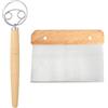 Godneei Set di Strumenti da Forno 2 Fruste per Impasto Danese da Manico in Legno e Anelli in Acciaio Coltello per Impasto, Accessori Essenziali per la Produzione di Pane, Pizza e Dolci Fatti in Casa