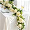 Lewondr Ghirlanda di Eucalipto Artificiale con Fiori - 8 Rose, 1,8M Ghirlande Fiorite Finte, Rampicanti Fiori Artificiali, Senza Manutenzione per Decorazione Tavolo Matrimonio, Sala Feste, Champagne