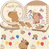 SANYUANHE 61 Pezzi Set Decorazioni Compleanno a Tema Capybara Animali,Stoviglie per Feste Capibara, Animali Capybara Carini Piatti Tazze Tovaglioli Tovaglie Per Feste-A