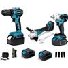 Generico Kit Completo Professionale Fai da Te 3 in 1 con Trapano Avvitatore a Batteria, Smerigliatrice Angolare a Batteria, Trapano ad Impulsi Svita Bulloni 72v