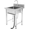 XYCHAO Lavabo indipendente in acciaio inox, 93 x 60 x 60 cm, con 1 vasca e scarico, singolo con grande lavandino e ripiano, lavabo per cucina, garage, lavanderia, lavello da cucina durevole, S