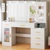 BEWISHOME Grande Toeletta da Trucco con Specchio e Luci,Luminosità Regolabile, Toeletta Trucco con Piano in Vetro,Tavolo da Trucco con Presa,5 Cassetti,per Camera da Letto Bianco EFST34W