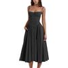Hanaoops Vestito Donna Elegante Cerimonia Sexy Spaghetti Senza Maniche Scollo Quadrato Abito Estivo Lungo Abiti con Tasche Vita Alta Linea A Swing Midi Vestito da Mare Bohemian Vacanze per Il Tempo Libero