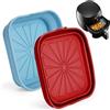 Euqvunn Teglia in Silicone Friggitrice ad Aria, 2 Pezzi Accessori Friggitrice ad Aria, Antiaderenti e Pieghevoli, Vassoio Quadrato per Cestelli Oltre 3 L, Inserti per Airfryer, Rosso e Blu Scuro