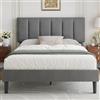 VECELO Upholstered Double Bed 140 x 190 cm with Adjustable Headboard, Velvet Bed Frame, Solid Wooden Slatted Stand, Easy Assembly, Grigio