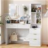 JUMMICO Toeletta Trucco con Specchio e Luci,Tavolo da Toilette con Cassetti, Postazione Trucco con Ripiani Aperti, Ganci per Gioielli e Presa Elettrica per Camera da Letto,Moderno (Bianco) (bianco)