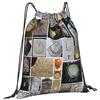 World of Pilgrims Camino de Santiago - Sacca da palestra con collage di conchiglie, Sacca sportiva con simboli di pellegrinaggio, borsa con coulisse, 36 x 42 cm