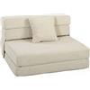 HOMCOM Divano Letto Pieghevole 2 in 1, Poltrona Singola Convertibile in Velluto a Coste con Cuscino e Tasche Laterali, Crema | Aosom Italy