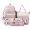 IvyH Zaino Scuola Elementare Bambina - Set di Zaini Scuola Media 5 pezzi con Borsa per la Spesa Astuccio per le Matite - Zainetto per Ragazza 8-16 anni, 45 cm, Rosa