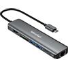 Teleadapt Hub USB C, hub USB C a Ethernet, adattatore multiporta hub USB 7 in 1 per laptop, 4K 60Hz, 1Gbps, 100W PD, 2 porte USB 3.0, lettore di schede SDTF, dock USBC per MacBook AirPro, iPad Pro,