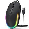 Seenda Mouse cablato, mouse retroilluminato a LED RGB con cavo USB da 1,5 m, 1600 DPI, silenzioso, ergonomico, portatile, per tutti i dispositivi abilitati USB, nero