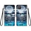 KARTXITAI Cover Compatibile con OPPO Reno4 Z 5G/A92s PU Pelle TPU Silicone Portafoglio Magnetica con Disegni Motivo Animale Flip Custodia in Libro Slot Schede Custodia-Delfini,mare,luna,cielo