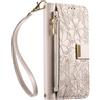 JIUNINE Cover per Realme GT 7 / GT 7T, Custodia Libro PU Pelle Antiurto Portafoglio Donna, Slot per Carte, Stand Regolabile, Chiusura Magnetica, Motivo Floreale con Foglie in Rilievo, Bianco