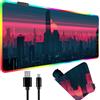 PUIGEN Tappetino per mouse da gioco Red Sunset Tappetino per mouse con paesaggio urbano anime Sottopiedi da scrivania estesi grandi XXL con 10 effetti di luce(Size:70x30cm)