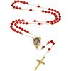 MMXX Collana Rosario Personalizzato con Foto Testo per Uomini Donne Collana Croce Cattolica Grani di Preghiera Cattolici Personalizzati Ciondolo Crocifisso Regali Religiosi - Rosso