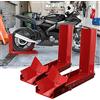 Eulenke Cavalletto per Moto per Ruota, Morsetto per ruota anteriore per moto da 2 pezzo, Portamoto per il trasporto della ruota anteriore del rimorchio, Supporto ruota con 6 fori di fissaggio, rosso