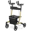 Uniprodo UNI_ROLL_05 F deambulatore champagne 136 kg 1050-1150 mm pieghevole leggero con schienale, sedile e supporto per bastone da passeggio carrello leggero