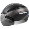 Shinmax Casco Bici Uomo Donna Casco Bicicletta con Occhiali Magnetici Rimovibili Visiera e Zaino Casco MTB Protettivo Strada Protezione di Sicurezza Casco Ciclismo Adulti Regolabile Caschi Bici NR-001