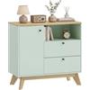 HOMCOM Credenza Soggiorno, Mobile con anta e 2 cassetti, vano aperto e ripiano regolabile, stile moderno, credenza, sala da pranzo e cucina, 80 x 35 x 76,3 cm, verde chiaro e rovere