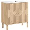HOMCOM Mobile Sottolavabo con 2 Ante Decorate, Mobiletto Bagno con Ripiano Effetto Marmo e Mensola Regolabile Sotto Lavabo, adatto per Lavabi Con o Senza Piedistallo, Rovere