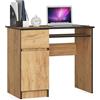 AKORD | Scrivania con Ripiano per Tastiera, Cassetto e Armadietto Sul Lato Sinistro | Scrittoio per Ufficio | Scrivania per Computer PC Laptop | Salvaspazio | 90x77x50 cm | 30 kg Rovere Artigianale