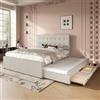Huayz Letto Imbottito Matrimoniale 140 x 200 cm con Tre Cassetti, Estraibile, Testiera Regolabile