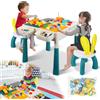 Hebitod Tavolo per bambini con 2 sedie, 2 in 1 con piastra reversibile, regolabile in altezza 44/51 cm, tavolo da gioco con 4 scatole e scomparto interno, 251 mattoncini da costruzione, tavolo da