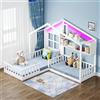 TOBIDOEN Letto da pavimento per bambini, 90 x 200 cm e 140 x 70 cm, funzione atmosfera, ringhiera di sicurezza e ripiani, legno + MDF, completo di rete a doghe per la cameretta dei bambini, bianco