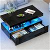 MOTUZP Tavolino da salotto nero lucido, con 2 cassetti, tavolino da caffè con LED, tavolino nero con scaffale aperto, divano, soggiorno, 104 x 53 x 46 cm (nero)
