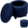 RTSFKFS Copri Pouf Rotondo con Coperchio, Apribile Fodera per Poggiapiedi Rotondo, Storage Ottoman Cover Round Stretch Footstool Slipcover, Stool Protector Cover 45-65cm(Marina)
