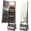 COSTWAY Armadio Portagioie da Terra con Ruote, Specchio Portagioie con Luci LED, Specchio Porta Gioie con Cassetto, Organizer per Gioielli e Accessori (Marrone, 42 x 35 x 159 cm, Con Cassetto)