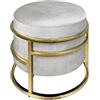 IlGruppone Pouf Contenitore Poggiapiedi Velluto con Struttura Circolare Cromata Oro Elegante Imbottito Sgabello per Toeletta Mobile Trucco Ottomano Ingresso Camera da Letto Rotondo - Grigio Chiaro