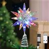 Lewondr Cima per Albero di Natale a Stella,11 con Alimentazione a Presa e Telecomando Cima Geometrica 3D Illuminata per Decorazioni Natalizie,Funzione Timer e Cavo da 5m,Luce Colorata, Argento Bianco