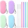 Prasacco Set di 4 cannucce riutilizzabili in silicone con custodia, cannucce pieghevoli e portatili, per viaggi e feste