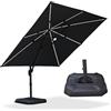 PURPLE LEAF Ombrellone da Giardino 3 x 3 m con LED Solari e Base Inclusa, Ombrelloni da Esterno Inclinabile e Rotazione di 360°, 8 Stecche in Alluminio e Tela 240 g/m² con Protezione UV, Grigio