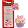 dekora - Fiori di zucchero per torte, decorazione commestibile con 7 fiori e 2 fiocchi rosa, decorazioni dolci per cupcake, baby shower, gender reveal e pasticceria creativa