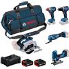 Bosch Professional Bosch PRO 18V System Combo Kit: GSR 18V-65, GDX 18V-285, GKS 18V-57, GOP 18V-34, GST 18V-125 S, 2 batterie GBA 5.0Ah, GAL 12V-18V-80, L-BAG