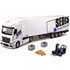 Burago 18-31471 Bburago - CAMION CON RIMORCHIO - MERCEDES BENZ ACTROS - CON RIMORCHIO SEDIS LOGISTICS - MULETTO, PALLET E ACCSSORI INCLUSI NELLA CONFEZIONE - SCALA 1:43 - COLORE BIANCO