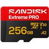 SANDISK Extreme PRO Scheda microSD UHS-I + SD Adapter, 256 GB (velocità di lettura fino a 250 MB/s e velocità di scrittura fino a 170 MB/s, 5K, 3K, 4K UHD, C10, V30, U3, A2)