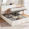 AOGLLATI Letto Matrimoniale con Contenitore 140x200 Letto Contenitore Matrimoniale Con LED Letto Contenitore Idraulico con Stazione Di Ricarica Struttura Letto con Testiera Imbottita Velluto Beige