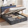 AOGLLATI Letto Matrimoniale con Contenitore 160x200 Letto Contenitore Matrimoniale Con LED Letto Contenitore Idraulico con Stazione Di Ricarica Struttura Letto con Testiera Imbottita Velluto Grigio