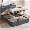 AOGLLATI Letto Matrimoniale con Contenitore 140x200 Letto Contenitore Matrimoniale Con LED Letto Contenitore Idraulico con Stazione Di Ricarica Struttura Letto con Testiera Imbottita Velluto Grigio