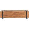 PUGYNBK Mobile TV in legno di teak, 110 x 30 x 32,5 cm, in legno massiccio, stile industriale con ruote, effetto travi in legno impilati con cinghie nere, versatile come tavolino da caffè o mobile