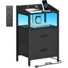 Hzuaneri Comodini con Luci LED e Stazione di Ricarica, Tavolino Moderno con Porte USB e Prese di Corrente, Comodini con Ripiano Aperto per Camera da Letto, Soggiorno, Nero NS36104B